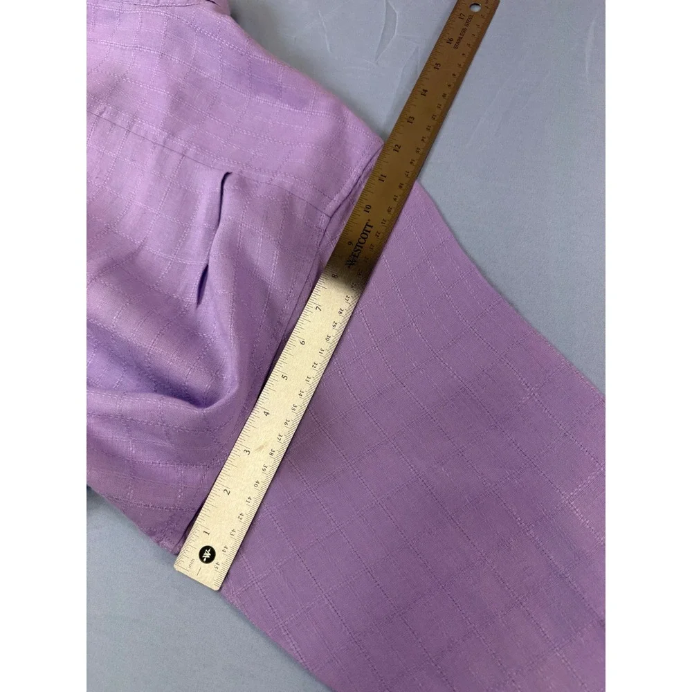 Tommy Bahama Mens Purple 100% Linen Grid‎ Button Up Shirt Large Long Sleeve